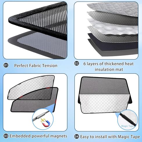 XCBYT 2019-2024 RAV4 Window Shades 4 Pack Set ثنائي الاستخدام نافذة جانبية ظلة 6 طبقات 99% من الأشعة فوق البنفسجية التعتيم العزل الحراري ظلال الخصوصية + أغطية نوافذ شبكية للسيارة in Kuwait