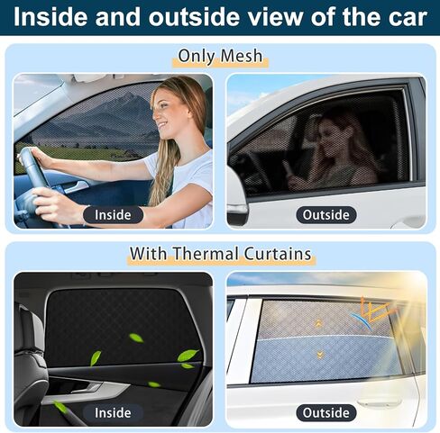 XCBYT 2019-2024 RAV4 Window Shades 4 Pack Set ثنائي الاستخدام نافذة جانبية ظلة 6 طبقات 99% من الأشعة فوق البنفسجية التعتيم العزل الحراري ظلال الخصوصية + أغطية نوافذ شبكية للسيارة in Kuwait