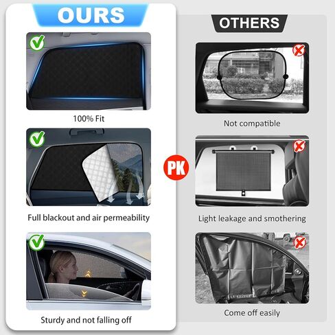 XCBYT 2019-2024 RAV4 Window Shades 4 Pack Set ثنائي الاستخدام نافذة جانبية ظلة 6 طبقات 99% من الأشعة فوق البنفسجية التعتيم العزل الحراري ظلال الخصوصية + أغطية نوافذ شبكية للسيارة in Kuwait