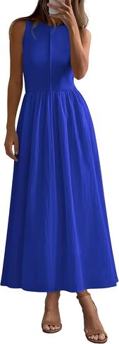 PRETTYGARDEN Maxi Dresses for Women 2026 Summer Casual Sleeveless Patchwork Flowy Vacation Sundress Knit Long Work Tank Dress in Saudi Arabia