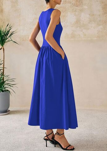 PRETTYGARDEN Maxi Dresses for Women 2026 Summer Casual Sleeveless Patchwork Flowy Vacation Sundress Knit Long Work Tank Dress in Saudi Arabia