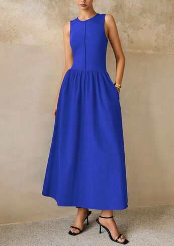 PRETTYGARDEN Maxi Dresses for Women 2026 Summer Casual Sleeveless Patchwork Flowy Vacation Sundress Knit Long Work Tank Dress in Saudi Arabia