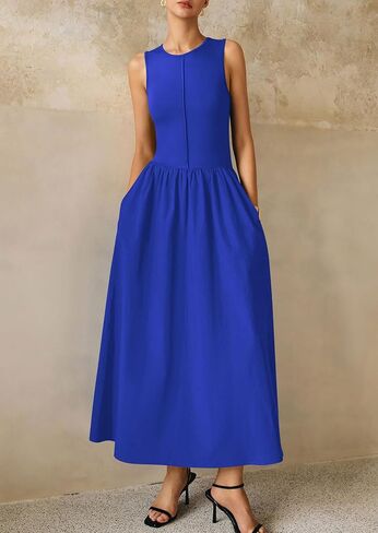 PRETTYGARDEN Maxi Dresses for Women 2026 Summer Casual Sleeveless Patchwork Flowy Vacation Sundress Knit Long Work Tank Dress in Saudi Arabia