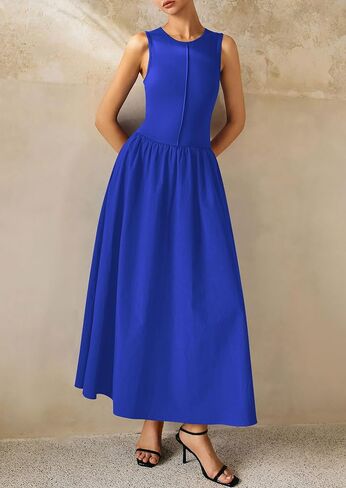 PRETTYGARDEN Maxi Dresses for Women 2026 Summer Casual Sleeveless Patchwork Flowy Vacation Sundress Knit Long Work Tank Dress in Saudi Arabia