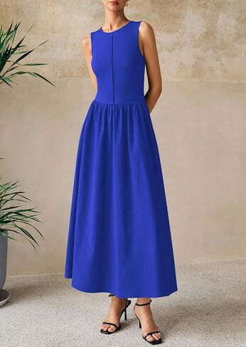PRETTYGARDEN Maxi Dresses for Women 2026 Summer Casual Sleeveless Patchwork Flowy Vacation Sundress Knit Long Work Tank Dress in Saudi Arabia