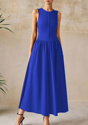 PRETTYGARDEN Maxi Dresses for Women 2026 Summer Casual Sleeveless Patchwork Flowy Vacation Sundress Knit Long Work Tank Dress in Saudi Arabia