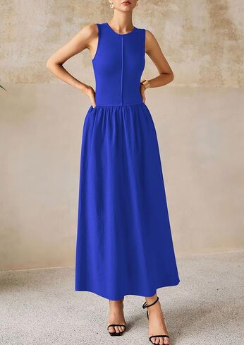 PRETTYGARDEN Maxi Dresses for Women 2026 Summer Casual Sleeveless Patchwork Flowy Vacation Sundress Knit Long Work Tank Dress in Saudi Arabia