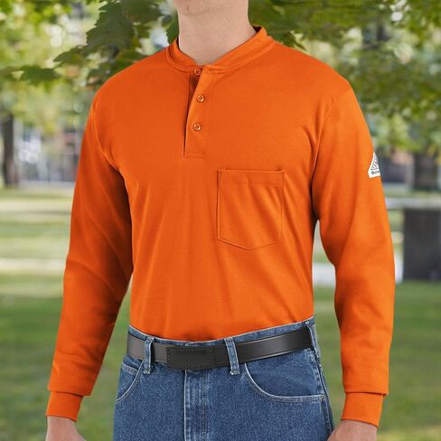 Bulwark Men's Flame Resistant 6.25 Oz Cotton Long Sleeve Tagless Henley Shirt in Saudi Arabia