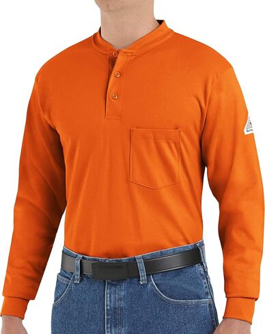 Bulwark Men's Flame Resistant 6.25 Oz Cotton Long Sleeve Tagless Henley Shirt in Saudi Arabia