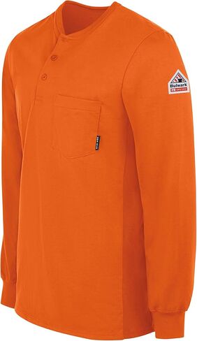 Bulwark Men's Flame Resistant 6.25 Oz Cotton Long Sleeve Tagless Henley Shirt in Saudi Arabia
