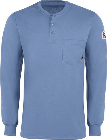 Bulwark Men's Flame Resistant 6.25 Oz Cotton Long Sleeve Tagless Henley Shirt in Saudi Arabia