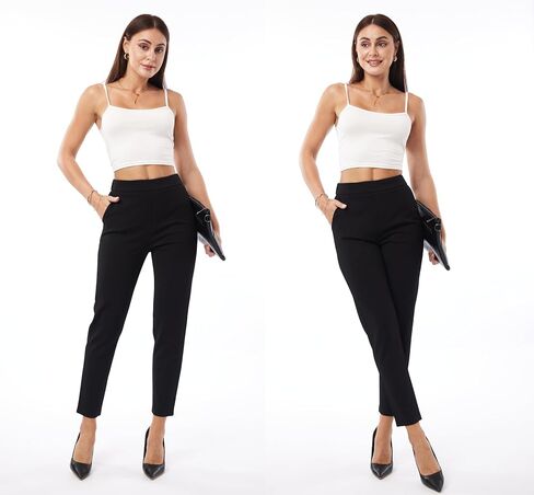 heipeiwa Women's Dress Pants High Waist Pull on Pants Comfort Stretch Work Slacks Crop Trouser in Kuwait