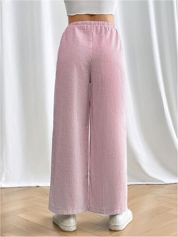 Floerns Women's Striped Elastic Drawstring Waist Straight Wide Leg Pants with Pockets in Saudi Arabia