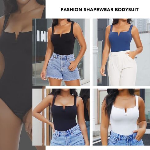 ملابس داخلية نسائية من SHAPERIN برقبة مربعة على شكل حرف V بدون أكمام، ملابس داخلية للتحكم في البطن، ملابس داخلية رفيعة، مبطنة مزدوجة in Kuwait
