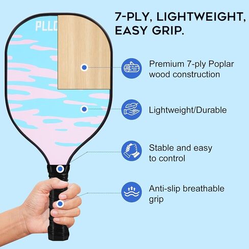 مجموعة مجاديف Pickleball من 4، مجاذيف كرة Pickleball الخشبية، مجاذيف Pikleball لطيفة للأطفال والمبتدئين والعائلة، متوافقة مع USAPA، تتضمن مجدافين ورديين و2 أزرق، و4 كرات مخلل، وحقيبة برباط، هدية رائعة in Saudi Arabia