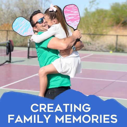 مجموعة مجاديف Pickleball من 4، مجاذيف كرة Pickleball الخشبية، مجاذيف Pikleball لطيفة للأطفال والمبتدئين والعائلة، متوافقة مع USAPA، تتضمن مجدافين ورديين و2 أزرق، و4 كرات مخلل، وحقيبة برباط، هدية رائعة in Saudi Arabia