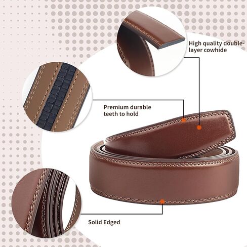 TINIDI حزام بسقاطة للرجال أحزمة جلدية قابلة للتعديل للرجال 35 مم 1 3/8 بوصة، حزام بديل 125 سم بدون إبزيم، أسود in Kuwait