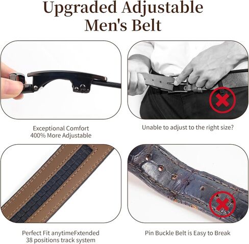 TINIDI حزام بسقاطة للرجال أحزمة جلدية قابلة للتعديل للرجال 35 مم 1 3/8 بوصة، حزام بديل 125 سم بدون إبزيم، أسود in Kuwait
