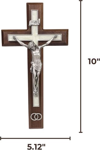 Walnut Wood Crucifix with Pewter Corpus and Wedding Rings, Marriage Gifts for Couples, Religious Ceremony, 10 Inches in Saudi Arabia