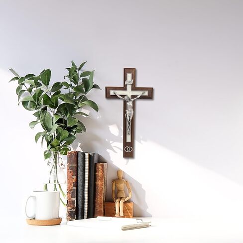Walnut Wood Crucifix with Pewter Corpus and Wedding Rings, Marriage Gifts for Couples, Religious Ceremony, 10 Inches in Saudi Arabia