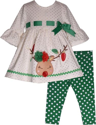 Bonnie Jean Holiday Christmas Light Reindeer Legging Set for Infant, Toddler, and Little Girls in Saudi Arabia