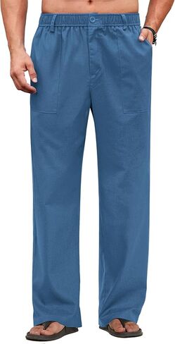 COOFANDY Men's Casual Linen Cotton Pants Elastic Waist Summer Beach Trousers Lightweight Yoga Vacation Pants in Kuwait