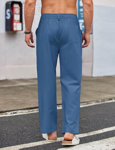 COOFANDY Men's Casual Linen Cotton Pants Elastic Waist Summer Beach Trousers Lightweight Yoga Vacation Pants in Kuwait