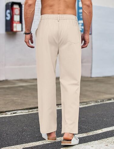 COOFANDY Men's Casual Linen Cotton Pants Elastic Waist Summer Beach Trousers Lightweight Yoga Vacation Pants in Kuwait