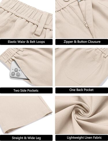 COOFANDY Men's Casual Linen Cotton Pants Elastic Waist Summer Beach Trousers Lightweight Yoga Vacation Pants in Kuwait