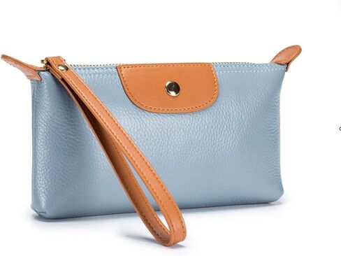 Women Genuine Real Leather Wristlet Wallet Clutch. 2 Zipped Pockets 3 Card Slots Purse (Khaki) in Kuwait