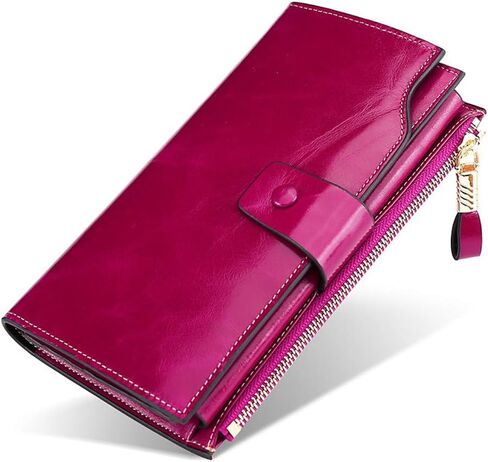 JIUFENG Long Wallets for Women, RFID Blocking Credit Card Organizer, Genuine Leather Clutch Trendy Purses (Purple) in Saudi Arabia