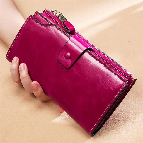JIUFENG Long Wallets for Women, RFID Blocking Credit Card Organizer, Genuine Leather Clutch Trendy Purses (Purple) in Saudi Arabia