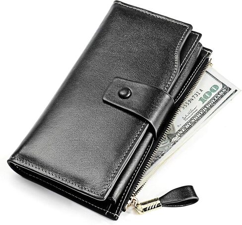 JIUFENG Long Wallets for Women, RFID Blocking Credit Card Organizer, Genuine Leather Clutch Trendy Purses (Purple) in Saudi Arabia