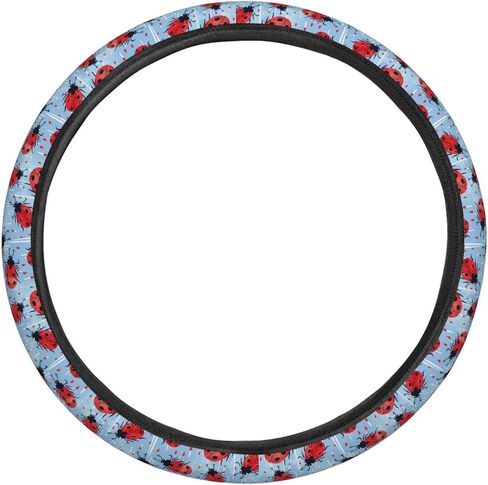 Ladybug Rain Print Car Steering Wheel Cover Auto Steering Wheel Protector Anti-Slip Elasticity and Breathable Car Accessories Universal 15 Inch for Cars SUV Sedan Vans Trucks in Kuwait