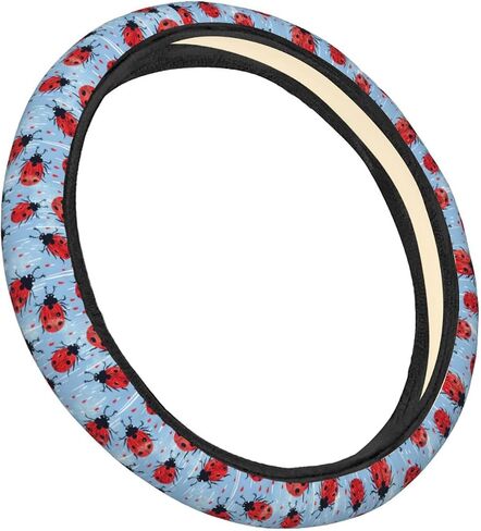 Ladybug Rain Print Car Steering Wheel Cover Auto Steering Wheel Protector Anti-Slip Elasticity and Breathable Car Accessories Universal 15 Inch for Cars SUV Sedan Vans Trucks in Kuwait