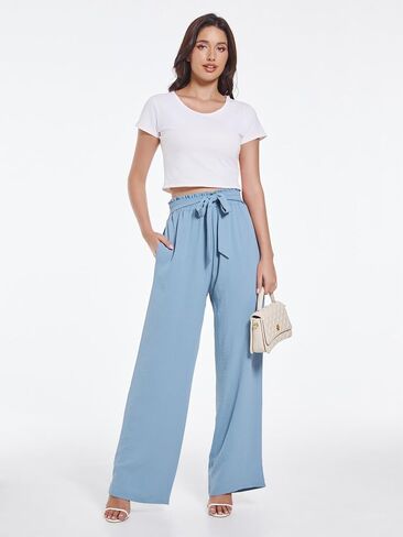 Womens Wide Leg Pants high wiasted Adjustable Tied Lightweight Busniness Vcation Fall Casual Trouser with Pockets in Saudi Arabia