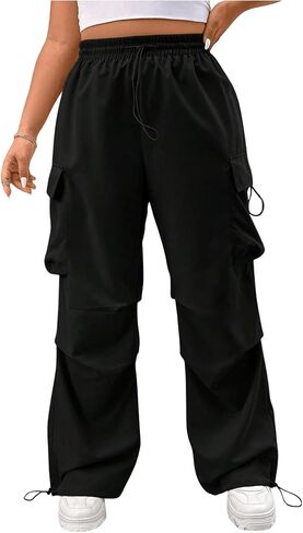 Verdusa Women's Plus Size Drawstring Waist Loose Cargo Pants Ruched Parachute Trousers in Saudi Arabia