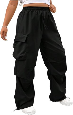 Verdusa Women's Plus Size Drawstring Waist Loose Cargo Pants Ruched Parachute Trousers in Saudi Arabia
