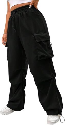 Verdusa Women's Plus Size Drawstring Waist Loose Cargo Pants Ruched Parachute Trousers in Saudi Arabia