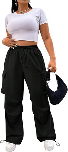 Verdusa Women's Plus Size Drawstring Waist Loose Cargo Pants Ruched Parachute Trousers in Saudi Arabia