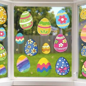 Ivenf Easter Decorations Window Clings Decals Decor, Extra Large Easter Eggs Flowers Party Supplies Gifts, Spring Window Clings Decorations for Kids School Home Office, 6 Sheets 69pcs