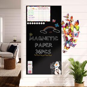 Magnetic Chalkboard Contact Paper for Wall 39" x 18", Peel and Stick Magnetic Wallpaper Set with Butterflies Decor 36 pcs