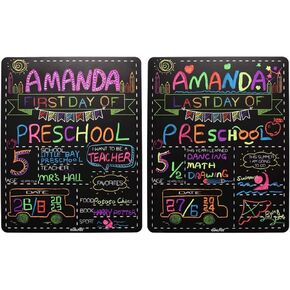 Personalized First Day and Last Day of School Sign 13" x 16" Large Chalkboard Style Photo Prop Back to School Supplies - 2 Pcs