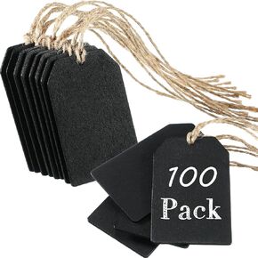 Boao 32 Pieces Mini Chalkboard Tags Bulk 2"x3.1" Wood Chalkboard Signs Wooden Hanging Labels with String Price Message Tags for Holiday Christmas Weddings Gift, Black