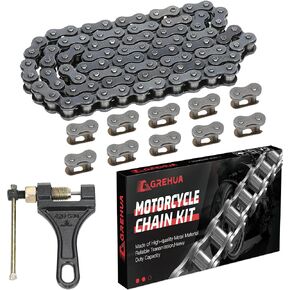 GREHUA 420 Mini Bike Rear Drive Chain 90 Link Compatible with Coleman Powersports CT200U BT200X CT200U-EX Baja Warrior Massimo MB200 TrailMaster Predator 212cc 196cc Minibike Parts with Chain Breaker