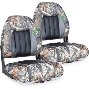 Deluxe Camo High Back Folding Fishing Boat Seat,Stainless Steel Screws Included