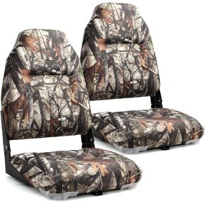 Deluxe Camo High Back Folding Fishing Boat Seat,Stainless Steel Screws Included