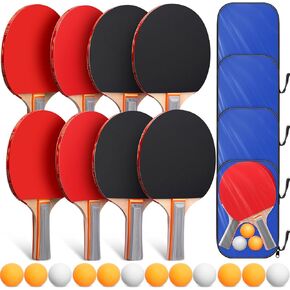 8 Pieces Table Tennis Rackets Bulks Table Tennis Paddles Set Portable Table Tennis Accessories with 12 Table Tennis Balls and 4 Storage Bags for Indoor Outdoor Games