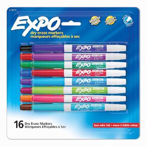 EXPO Dry Erase Markers, Whiteboard Markers with Low Odor Ink, Fine Tip, Assorted Vibrant Colors, 16 Count