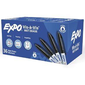أقلام التحديد القابلة للمسح الرطب من EXPO Visa Vis، ذات نقطة دقيقة، أسود، 12 قطعة